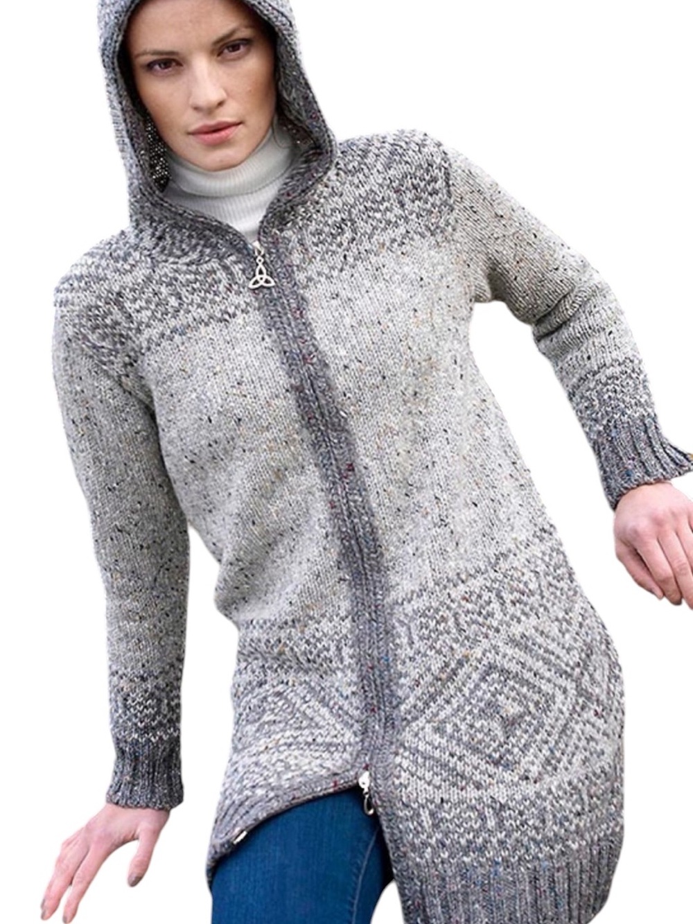 Inis Crafts Fair Isle hooded wool Celtic knot sweater
